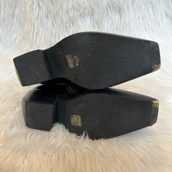 Jeffrey Campbell Zelton Boots Patent Leather Stacked Heel Mid Calf Boots Black - Picture 9 of 11